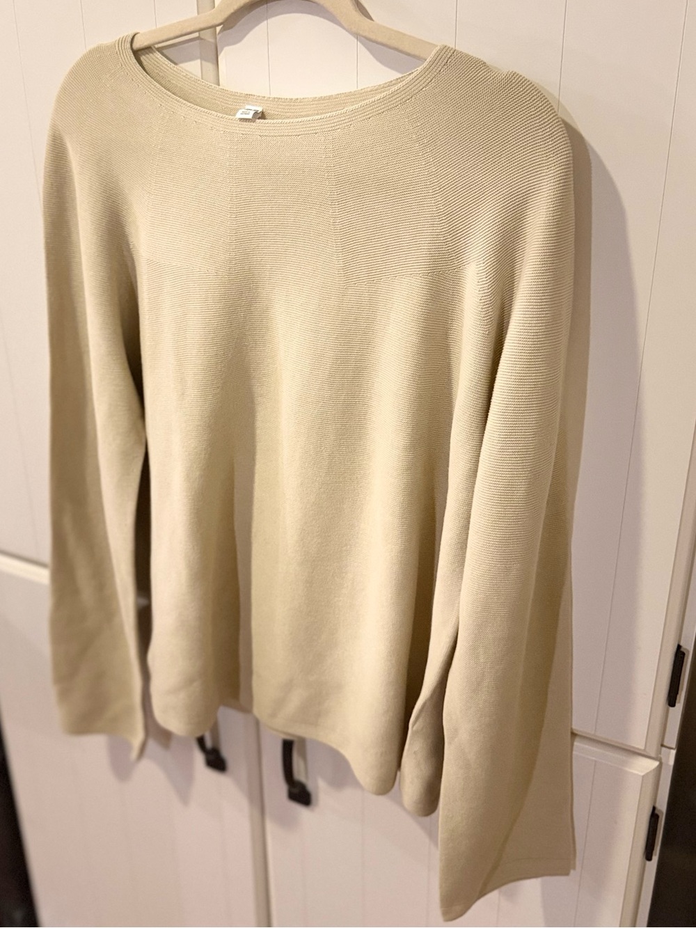 UNIQLO 3D Knit Cotton Boat Neck Sweater Beige Large Quiet Luxury Minimalist Fall - Picture 2 of 5